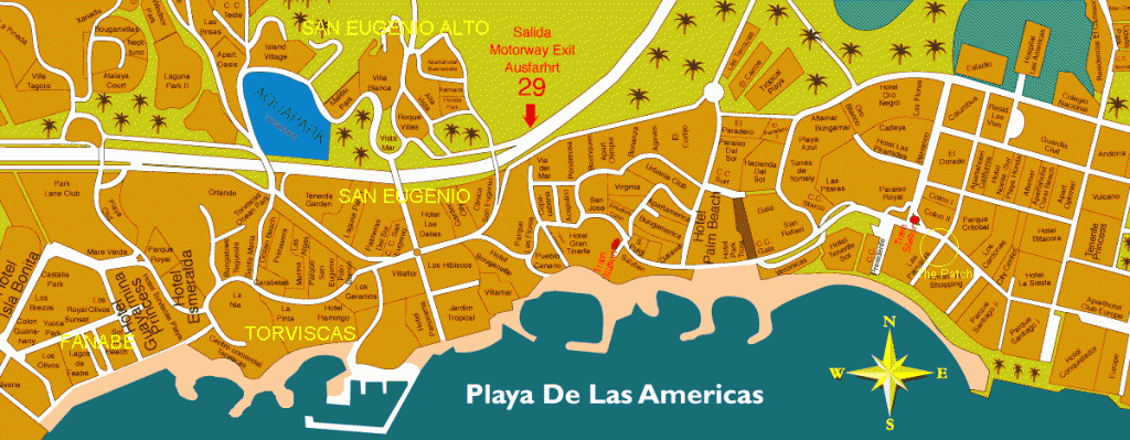 Playa de las Americas Map. Main Attractions - Tenerife Guide